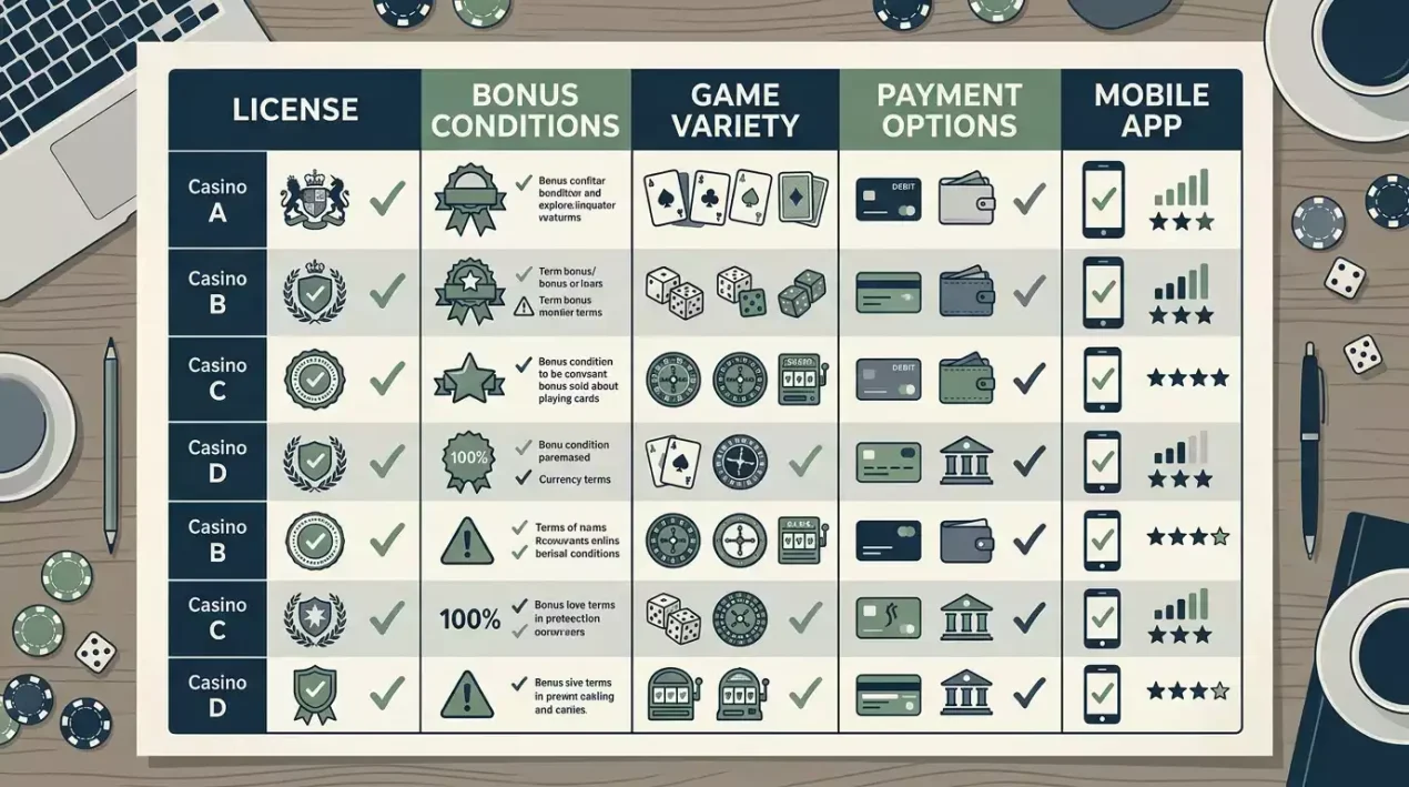 Harrys Casino alternatives UK comparison checklist with licence, bonus, payouts and mobile columns