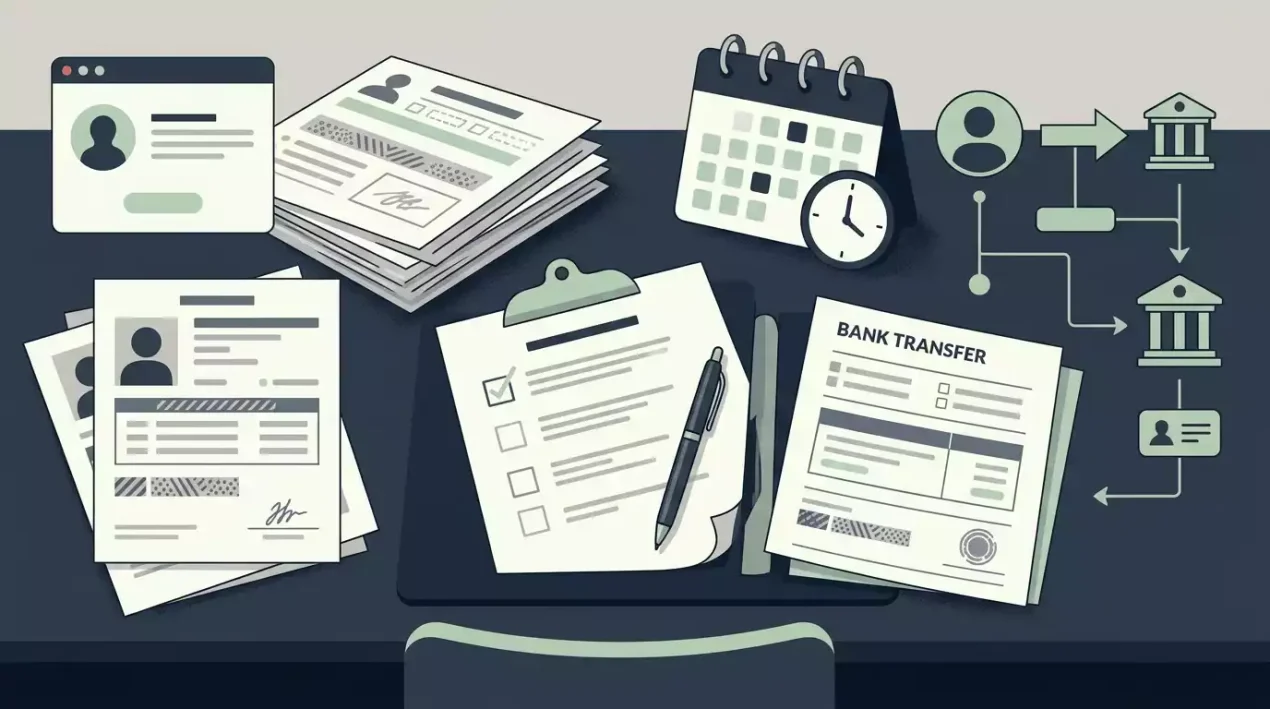 Harrys Casino withdrawals checklist with GBP minimum, bank transfer timing and KYC icons